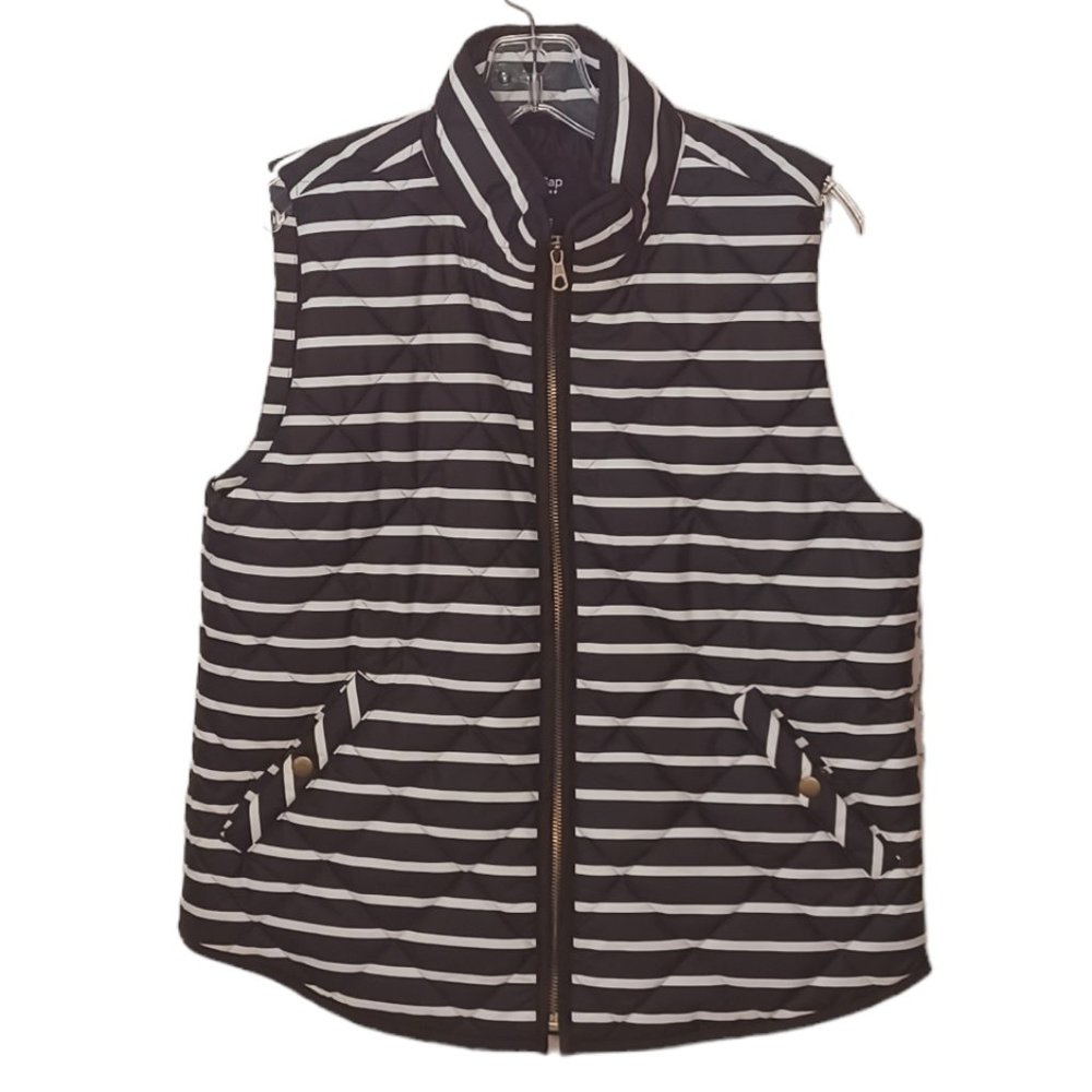 GAP Black And White Striped Quilted Vest Size Medium